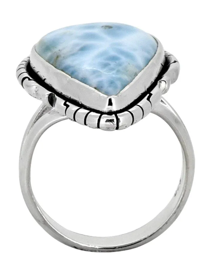 Rings YoTreasure Natural Larimar Solid 925 Sterling Silver Ring Jewelry