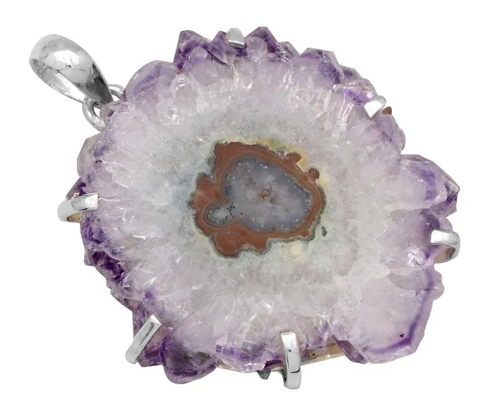 YoTreasure Necklaces Amethyst Slice 925 Solid Sterling Silver Pendant Necklace Silver Jewelry