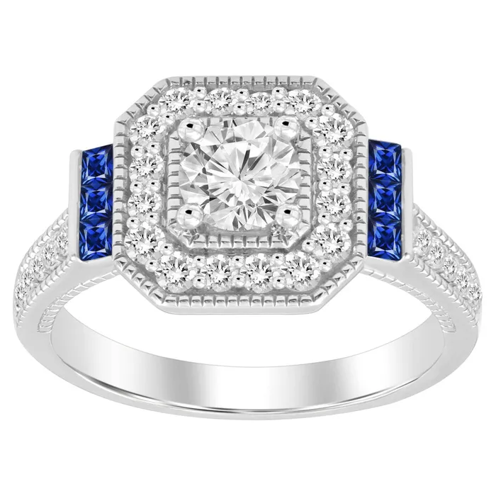 Rings Ethos LADIES RING 1CT ROUNDPRINCESSBLUE SAPHIRE DIAMOND 14K WHITE GOLD CENTER STONE PRINCESS DIAMOND 16CT Rings Ethos LADIES RING 1CT ROUNDPRINCESSBLUE SAPHIRE DIAMOND 14K WHITE GOLD CENTER STONE PRINCESS DIAMOND 16CT