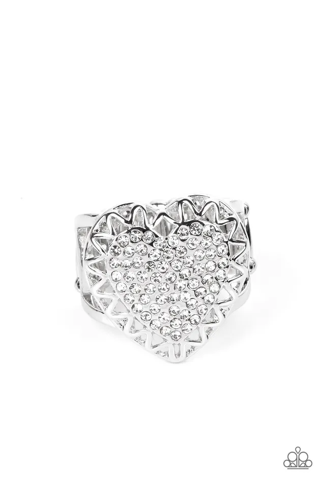 A Finishing Touch Jewelry Rings Paparazzi Romantic Escape White Heart Ring