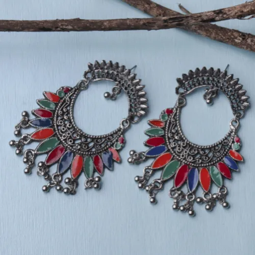 justreal deal Earrings Afgani German Silver Oxidized Jhumki Earrings for Women DESIGN 209