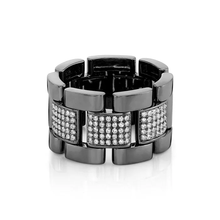 SHAY JEWELRY Rings MENS PARTIAL DIAMOND PAVE JOURNEY LINK RING