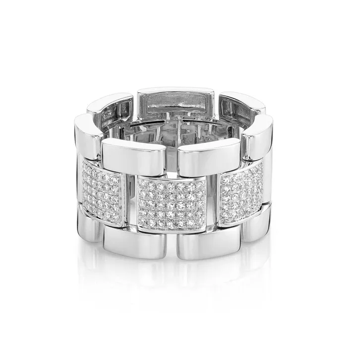 SHAY JEWELRY Rings MENS PARTIAL DIAMOND PAVE JOURNEY LINK RING