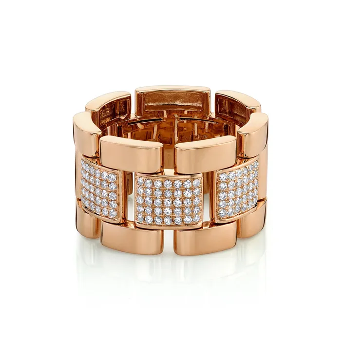 SHAY JEWELRY Rings MENS PARTIAL DIAMOND PAVE JOURNEY LINK RING