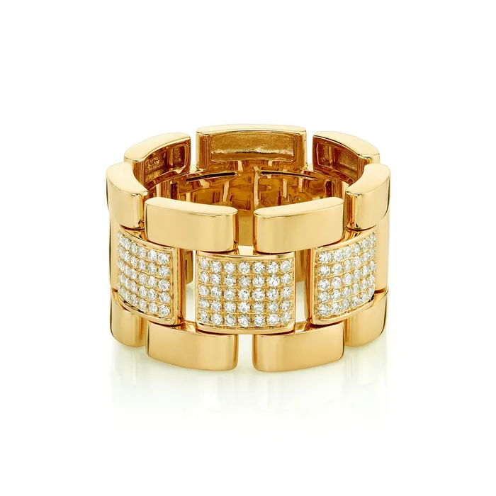 SHAY JEWELRY Rings MENS PARTIAL DIAMOND PAVE JOURNEY LINK RING