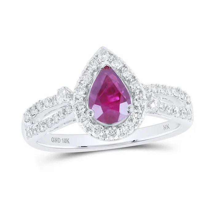 10Kt White Gold 12CtwDia Nk 7X5 Mm RubyPear Nat Gem Ring 313 grams GND Rings 10Kt White Gold 12CtwDia Nk 7X5 Mm RubyPear Nat Gem Ring 313 grams GND Rings