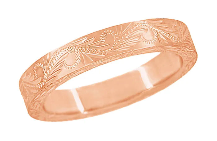 14 Karat Rose Gold 5mm Wide Western Hand Engraved Scrolls Leaves Vintage Style Wedding Ring Antique Jewelry Mall Rings 14 Karat Rose Gold 5mm Wide Western Hand Engraved Scrolls Leaves Vintage Style Wedding Ring Antique Jewelry Mall Rings