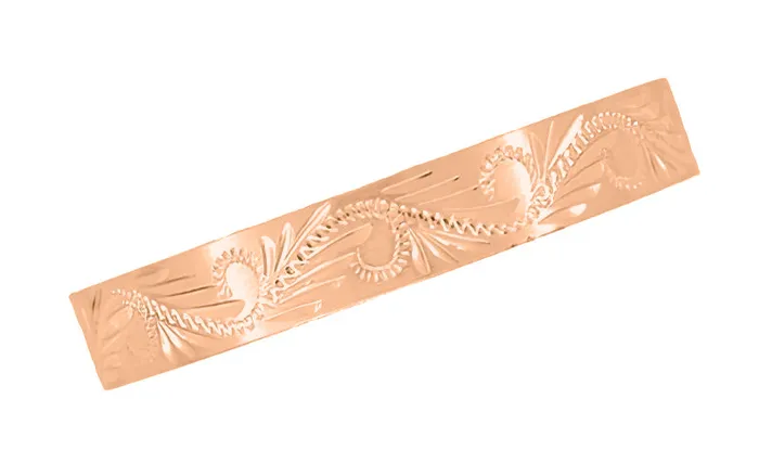 14 Karat Rose Gold 5mm Wide Western Hand Engraved Scrolls Leaves Vintage Style Wedding Ring Antique Jewelry Mall Rings 14 Karat Rose Gold 5mm Wide Western Hand Engraved Scrolls Leaves Vintage Style Wedding Ring Antique Jewelry Mall Rings