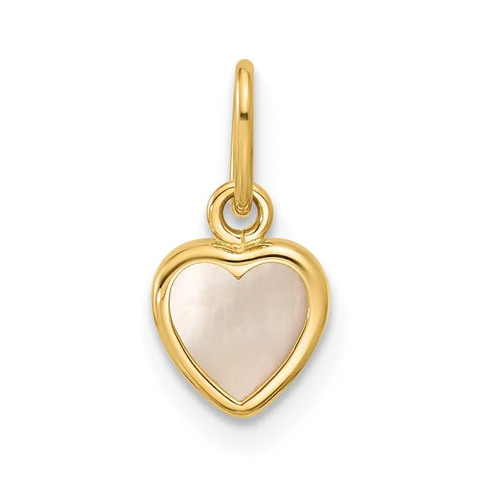 14K Polished Mother of Pearl Heart Pendant 033 grams Qgold Necklaces