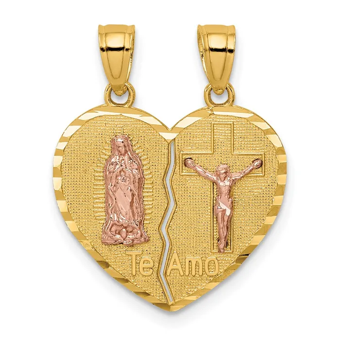 14k Twotone 185 mm Twotone Reversible Lady of GuadalupeJesus Crucifix Breakapart Pendant 209 grams Qgold Rings