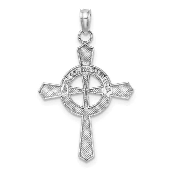 14k White Gold 20 mm Beaded Celtic Cross w Eternity Charm 139 grams Qgold Charm Necklaces 14k White Gold 20 mm Beaded Celtic Cross w Eternity Charm 139 grams Qgold Charm Necklaces