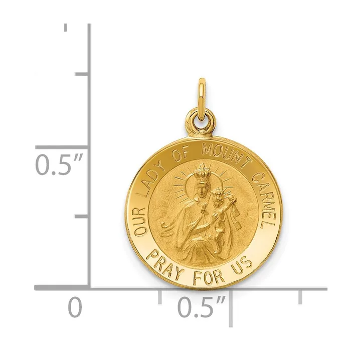 14k Yellow Gold 15 mm Our Lady of Mount Carmel Medal Charm 119 grams Qgold Charm Necklaces