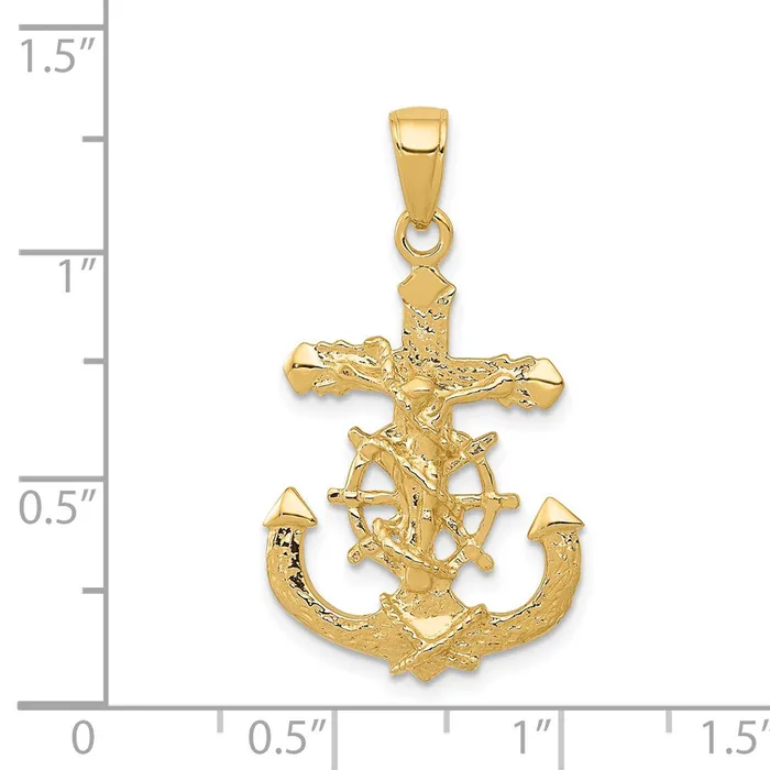 14k Yellow Gold 1725 mm Polished Textured Mariners Crucifix RopeWheel Pendant 214 grams Qgold PreStyled Sets