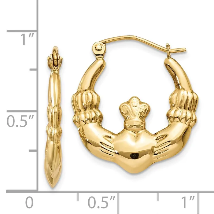 14k Yellow Gold 3 mm Polished Claddagh Hoop Earrings 157 grams Qgold Earrings 14k Yellow Gold 3 mm Polished Claddagh Hoop Earrings 157 grams Qgold Earrings