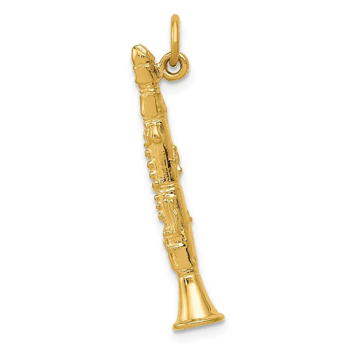 14k Yellow Gold 6 mm 3D Clarinet Charm 197 grams Qgold Charm Necklaces