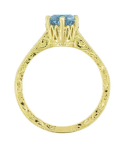 18 Karat Yellow Gold Art Deco Scrolls Filigree Crown 1 Carat Aquamarine Engraved Engagement Ring Antique Jewelry Mall Rings 18 Karat Yellow Gold Art Deco Scrolls Filigree Crown 1 Carat Aquamarine Engraved Engagement Ring Antique Jewelry Mall Rings