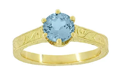 18 Karat Yellow Gold Art Deco Scrolls Filigree Crown 1 Carat Aquamarine Engraved Engagement Ring Antique Jewelry Mall Rings 18 Karat Yellow Gold Art Deco Scrolls Filigree Crown 1 Carat Aquamarine Engraved Engagement Ring Antique Jewelry Mall Rings