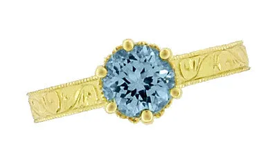 18 Karat Yellow Gold Art Deco Scrolls Filigree Crown 1 Carat Aquamarine Engraved Engagement Ring Antique Jewelry Mall Rings 18 Karat Yellow Gold Art Deco Scrolls Filigree Crown 1 Carat Aquamarine Engraved Engagement Ring Antique Jewelry Mall Rings