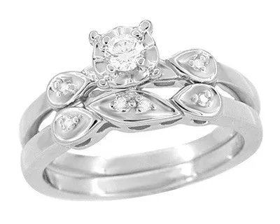 1950s Retro Moderne White Sapphire Bridal Ring Set in 14 Karat White Gold Antique Jewelry Mall Rings 1950s Retro Moderne White Sapphire Bridal Ring Set in 14 Karat White Gold Antique Jewelry Mall Rings