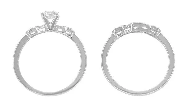 1950s Retro Moderne White Sapphire Bridal Ring Set in 14 Karat White Gold Antique Jewelry Mall Rings 1950s Retro Moderne White Sapphire Bridal Ring Set in 14 Karat White Gold Antique Jewelry Mall Rings