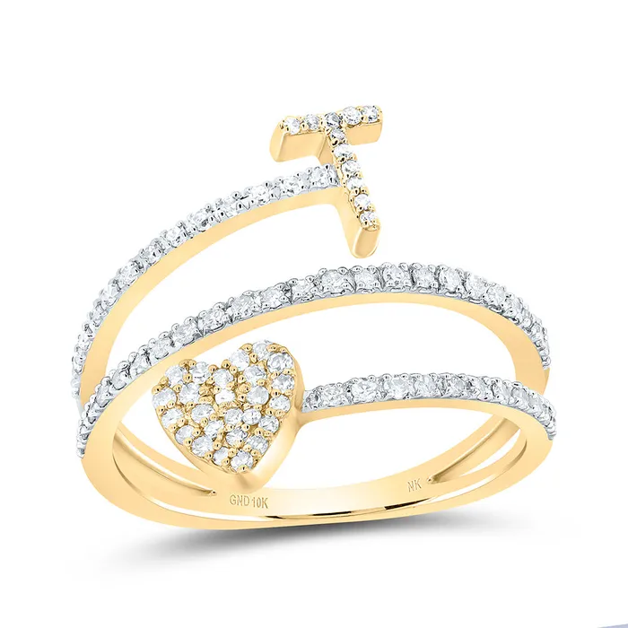 38CtwNat Dia Nk Gift Initial T Heart Ladies Ring 239 grams GND Rings