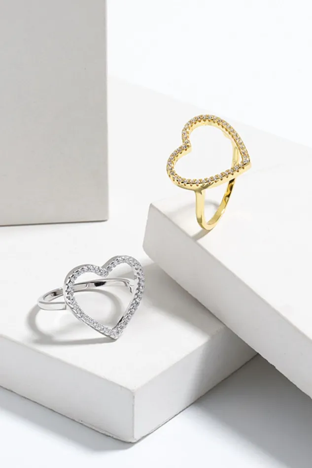 925 Sterling Silver Inlaid Zircon Heart Ring Trendsi Rings