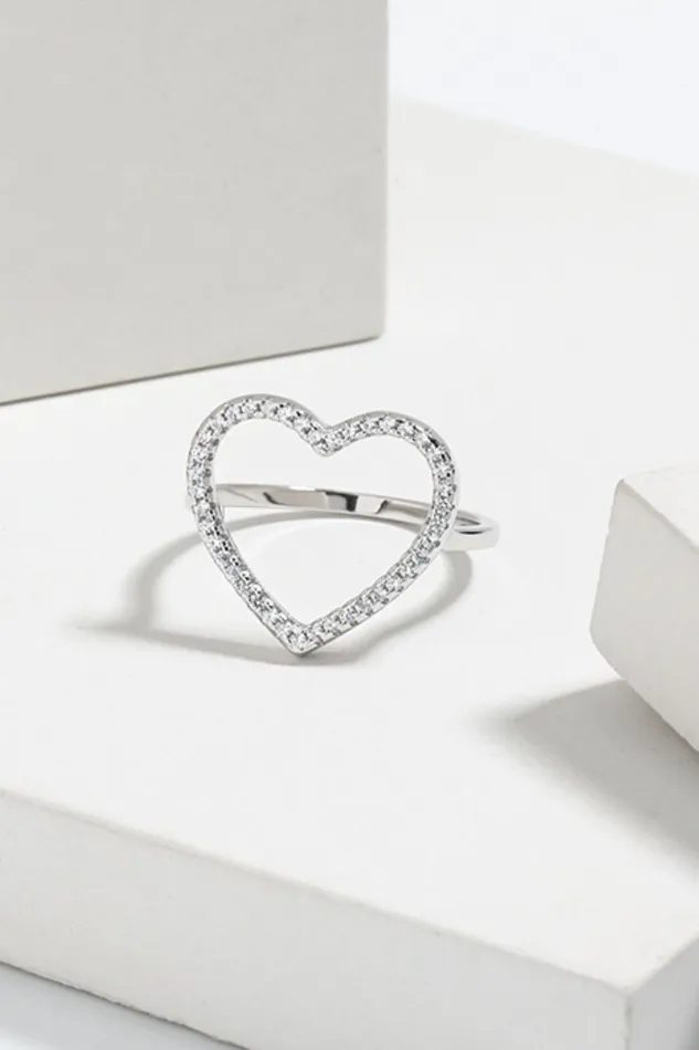 925 Sterling Silver Inlaid Zircon Heart Ring Trendsi Rings