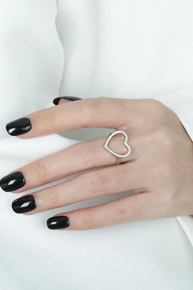 925 Sterling Silver Inlaid Zircon Heart Ring Trendsi Rings
