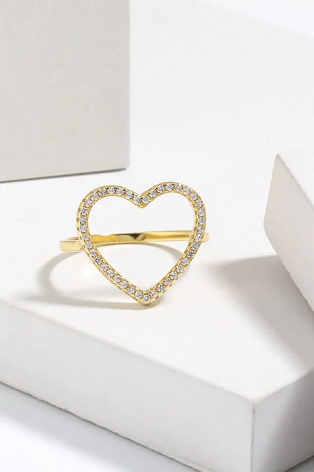 925 Sterling Silver Inlaid Zircon Heart Ring Trendsi Rings