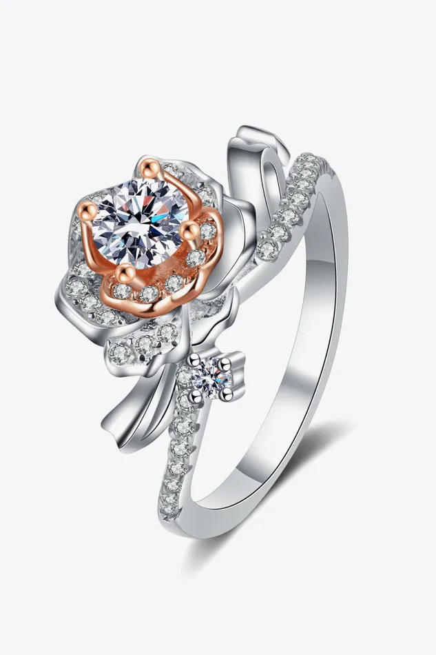 925 Sterling Silver RoseShaped Moissanite Ring Trendsi Rings