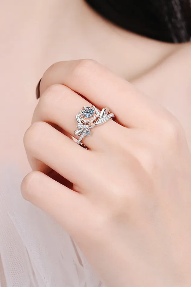 925 Sterling Silver RoseShaped Moissanite Ring Trendsi Rings