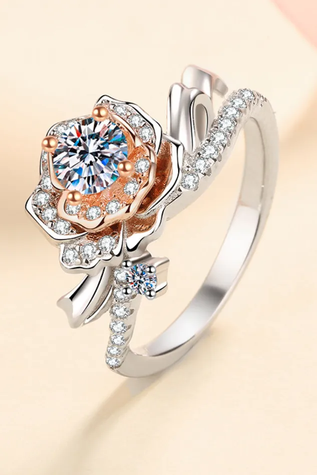 925 Sterling Silver RoseShaped Moissanite Ring Trendsi Rings