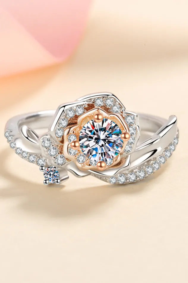 925 Sterling Silver RoseShaped Moissanite Ring Trendsi Rings