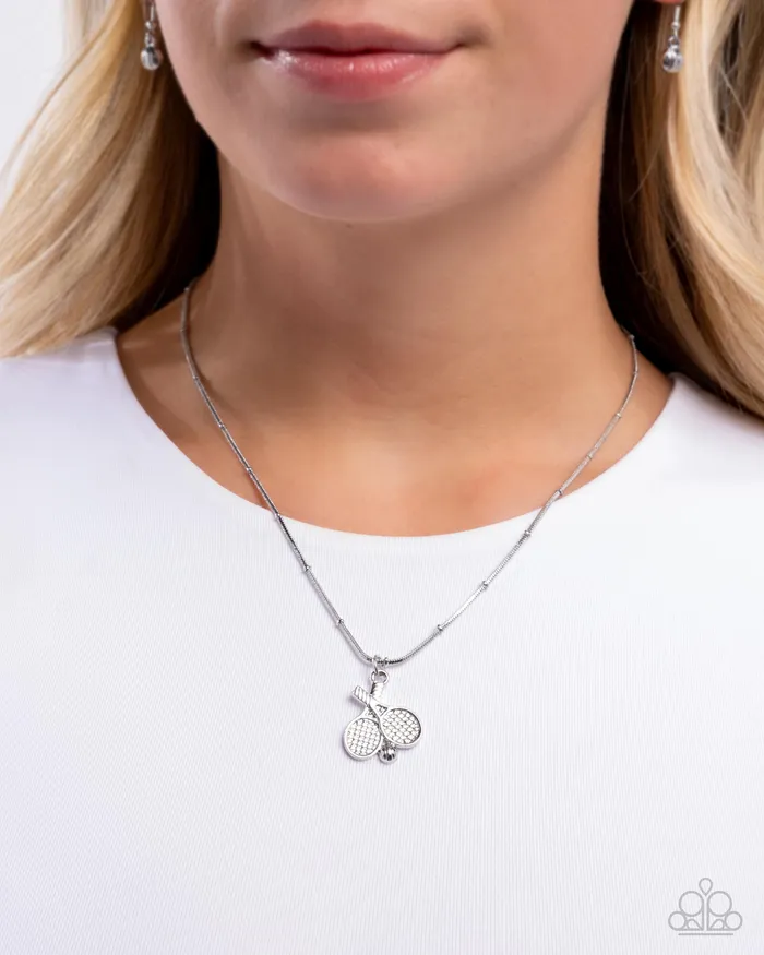 Adorable Ace Silver Tennis Racket Sports Short Necklace Paparazzi Paparazzi Accessories Necklaces
