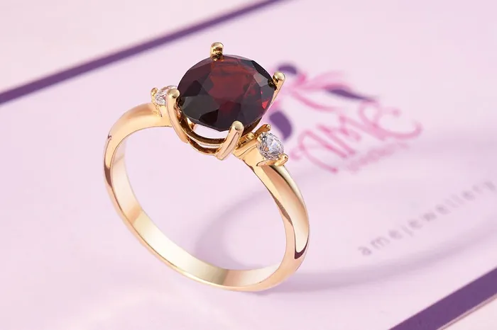 AME Jewellery Rings Natural Red Garnet Ring in 14K Yellow Gold