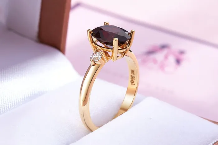 AME Jewellery Rings Natural Red Garnet Ring in 14K Yellow Gold