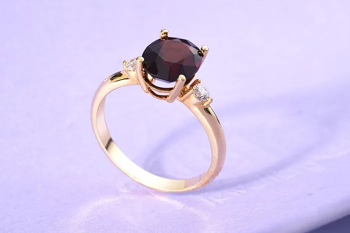 AME Jewellery Rings Natural Red Garnet Ring in 14K Yellow Gold