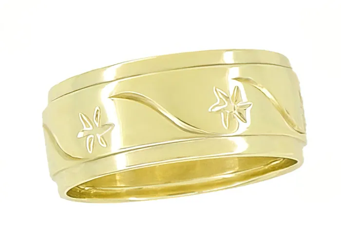 Antique Design Scrolls and Stars Victorian Wide Wedding Ring in 14K Yellow Gold 7mm Width Antique Jewelry Mall Rings Antique Design Scrolls and Stars Victorian Wide Wedding Ring in 14K Yellow Gold 7mm Width Antique Jewelry Mall Rings