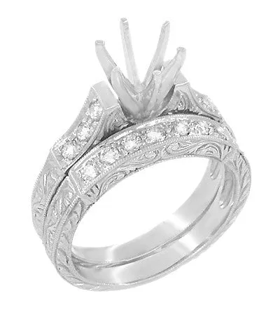 Antique Jewelry Mall Art Deco Scrolls 12 Carat Diamond Engagement Ring Setting and Wedding Ring in Platinum Rings Antique Jewelry Mall Art Deco Scrolls 12 Carat Diamond Engagement Ring Setting and Wedding Ring in Platinum Rings