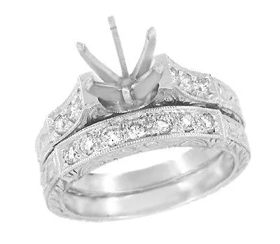 Antique Jewelry Mall Art Deco Scrolls 12 Carat Diamond Engagement Ring Setting and Wedding Ring in Platinum Rings Antique Jewelry Mall Art Deco Scrolls 12 Carat Diamond Engagement Ring Setting and Wedding Ring in Platinum Rings