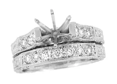 Antique Jewelry Mall Art Deco Scrolls 12 Carat Diamond Engagement Ring Setting and Wedding Ring in Platinum Rings Antique Jewelry Mall Art Deco Scrolls 12 Carat Diamond Engagement Ring Setting and Wedding Ring in Platinum Rings