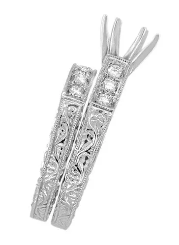 Antique Jewelry Mall Art Deco Scrolls 12 Carat Diamond Engagement Ring Setting and Wedding Ring in Platinum Rings Antique Jewelry Mall Art Deco Scrolls 12 Carat Diamond Engagement Ring Setting and Wedding Ring in Platinum Rings