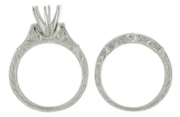 Antique Jewelry Mall Art Deco Scrolls 12 Carat Diamond Engagement Ring Setting and Wedding Ring in Platinum Rings Antique Jewelry Mall Art Deco Scrolls 12 Carat Diamond Engagement Ring Setting and Wedding Ring in Platinum Rings