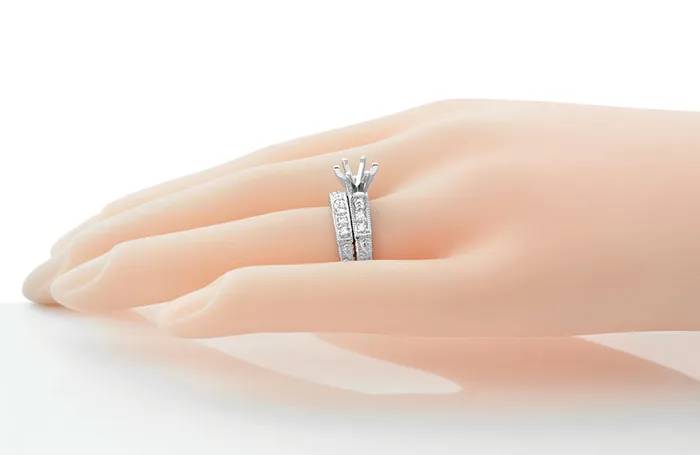Antique Jewelry Mall Art Deco Scrolls 12 Carat Diamond Engagement Ring Setting and Wedding Ring in Platinum Rings Antique Jewelry Mall Art Deco Scrolls 12 Carat Diamond Engagement Ring Setting and Wedding Ring in Platinum Rings
