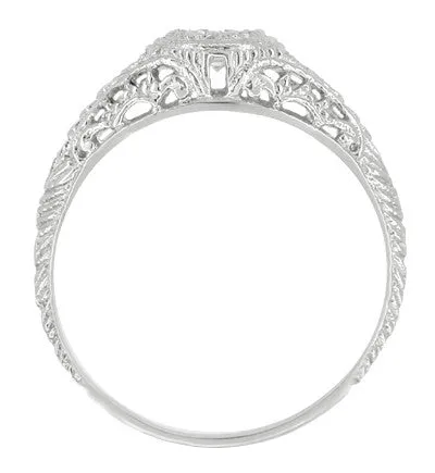 Antique Jewelry Mall Platinum Art Deco Vintage Engraved Filigree Diamond Engagement Ring with Side Blue Sapphires Rings Antique Jewelry Mall Platinum Art Deco Vintage Engraved Filigree Diamond Engagement Ring with Side Blue Sapphires Rings