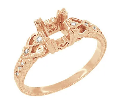 Antique Jewelry Mall Rings 12 Carat Round or Princess Cut Diamond Loving Hearts Vintage Inspired Engraved Filigree Engagement Ring Setting in 14 Karat Rose Pink Gold Antique Jewelry Mall Rings 12 Carat Round or Princess Cut Diamond Loving Hearts Vintage Inspired Engraved Filigree Engagement Ring Setting in 14 Karat Rose Pink Gold