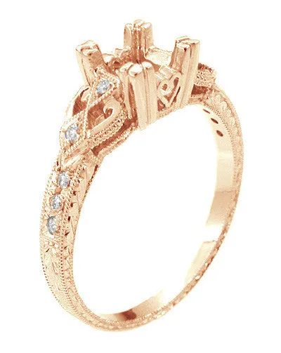 Antique Jewelry Mall Rings 12 Carat Round or Princess Cut Diamond Loving Hearts Vintage Inspired Engraved Filigree Engagement Ring Setting in 14 Karat Rose Pink Gold Antique Jewelry Mall Rings 12 Carat Round or Princess Cut Diamond Loving Hearts Vintage Inspired Engraved Filigree Engagement Ring Setting in 14 Karat Rose Pink Gold