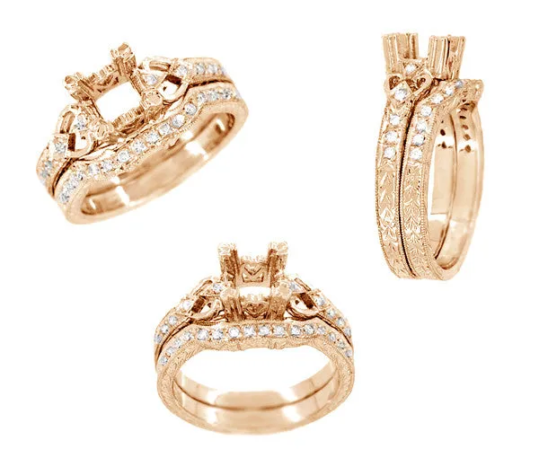 Antique Jewelry Mall Rings 12 Carat Round or Princess Cut Diamond Loving Hearts Vintage Inspired Engraved Filigree Engagement Ring Setting in 14 Karat Rose Pink Gold Antique Jewelry Mall Rings 12 Carat Round or Princess Cut Diamond Loving Hearts Vintage Inspired Engraved Filigree Engagement Ring Setting in 14 Karat Rose Pink Gold