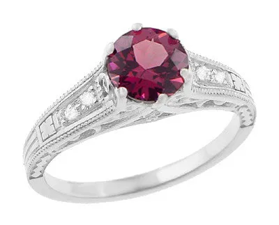 Antique Jewelry Mall Rings 1920s Design Art Deco Raspberry Rhodolite Garnet and Diamond Filigree Engagement Ring in Platinum Antique Jewelry Mall Rings 1920s Design Art Deco Raspberry Rhodolite Garnet and Diamond Filigree Engagement Ring in Platinum