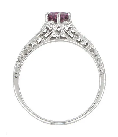 Antique Jewelry Mall Rings 1920s Design Art Deco Raspberry Rhodolite Garnet and Diamond Filigree Engagement Ring in Platinum Antique Jewelry Mall Rings 1920s Design Art Deco Raspberry Rhodolite Garnet and Diamond Filigree Engagement Ring in Platinum
